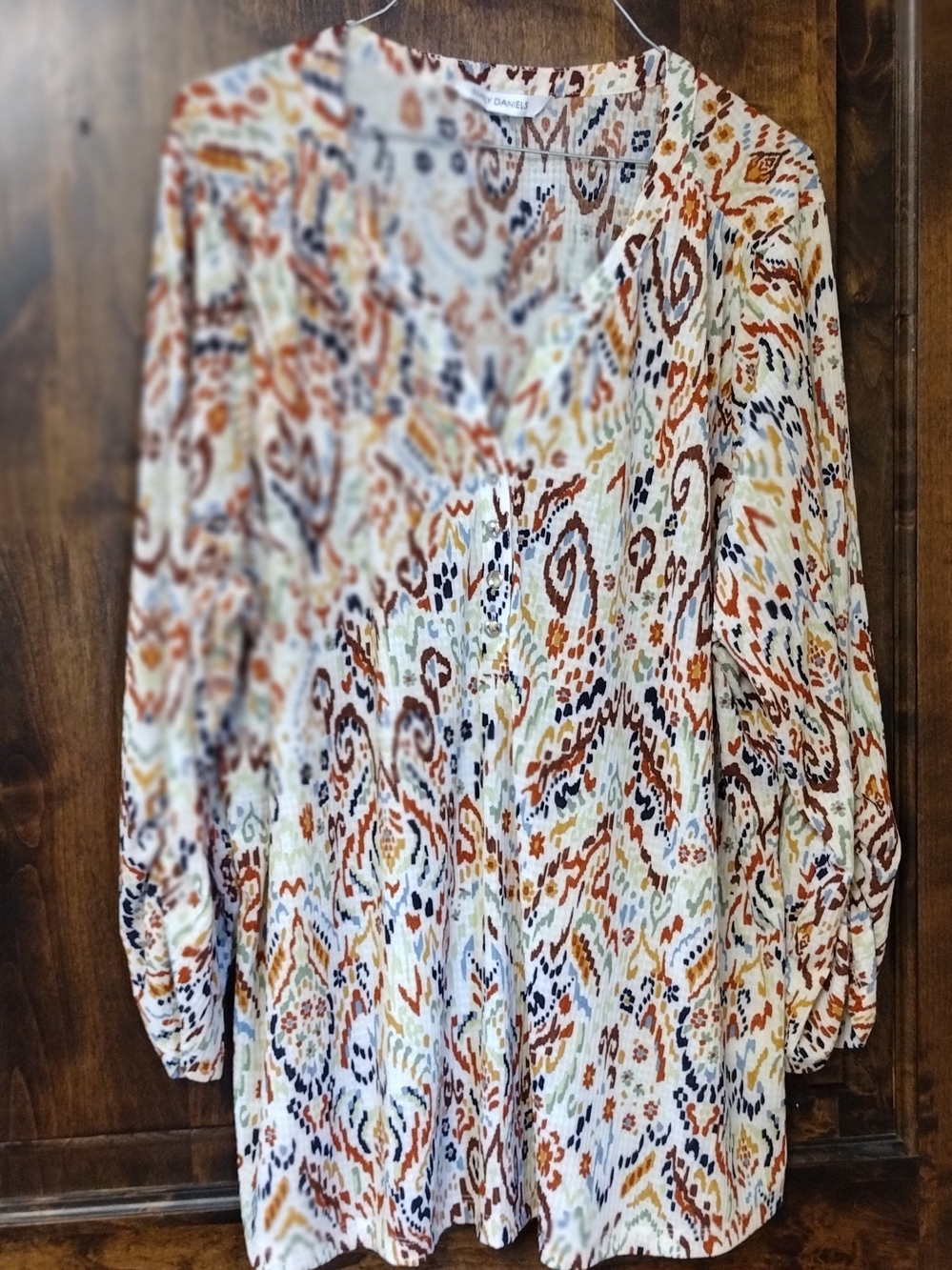 Lightweight V-Neck Blouse in Multi Rust and Navy - Casual Women's Top